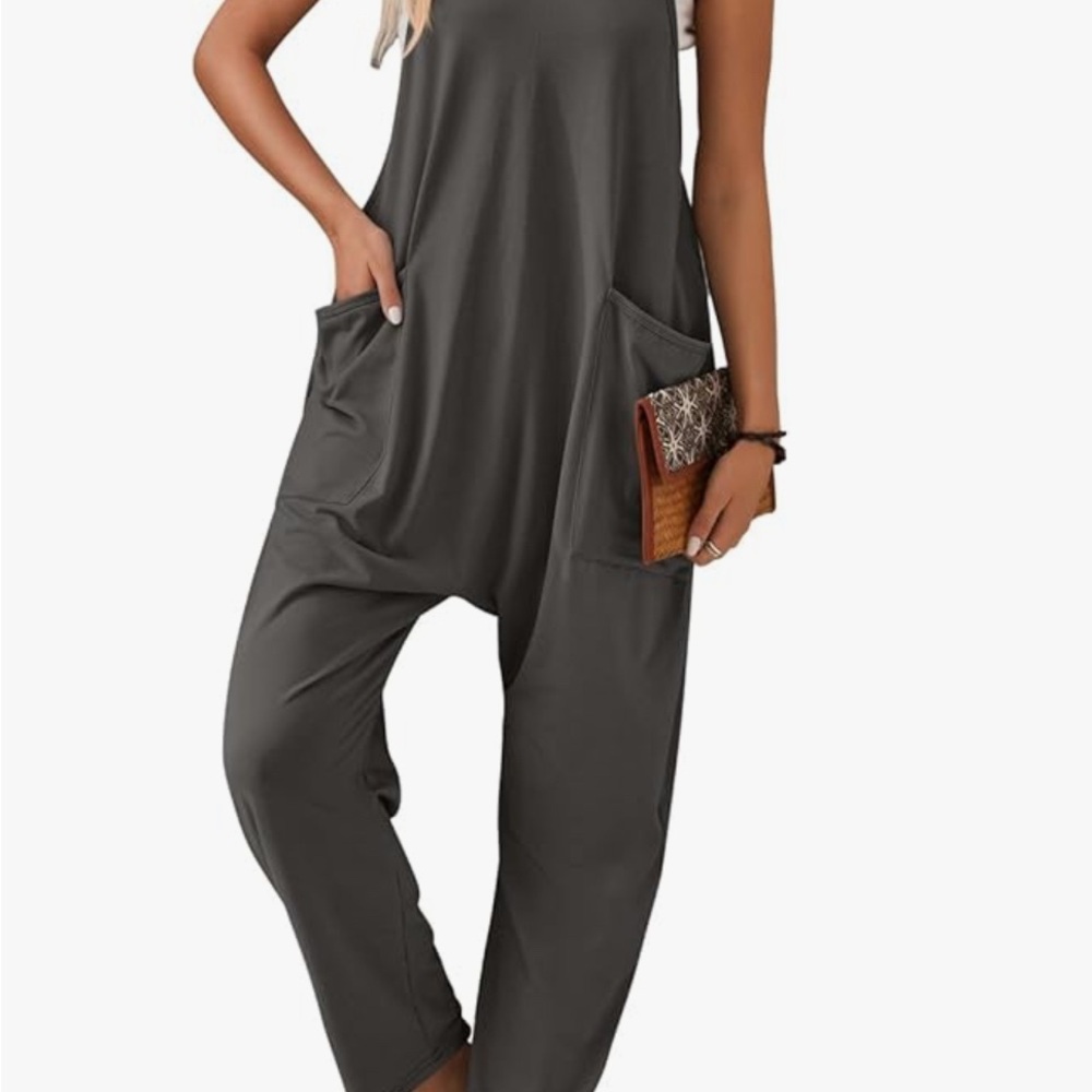 Very J Charcoal Sleeveless Jumpsuit